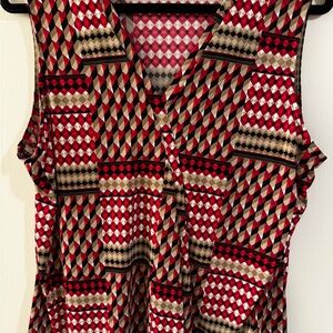 Dana Buchman Red and Black Geometric Blouse
